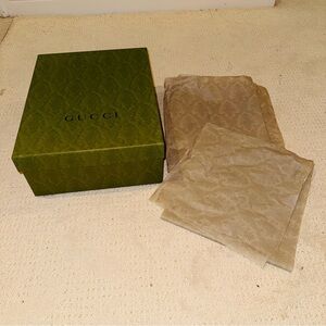 Gucci Logo Large Green Brocade Empty Gift Box w Tissue Papers 14.5"x11"x6"